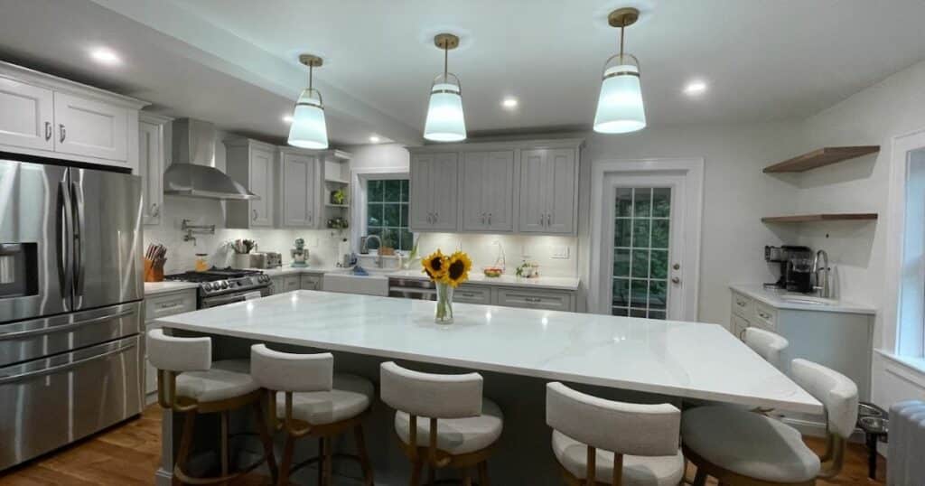 kitchen island with storage and seating - Massachusetts kitchen island design