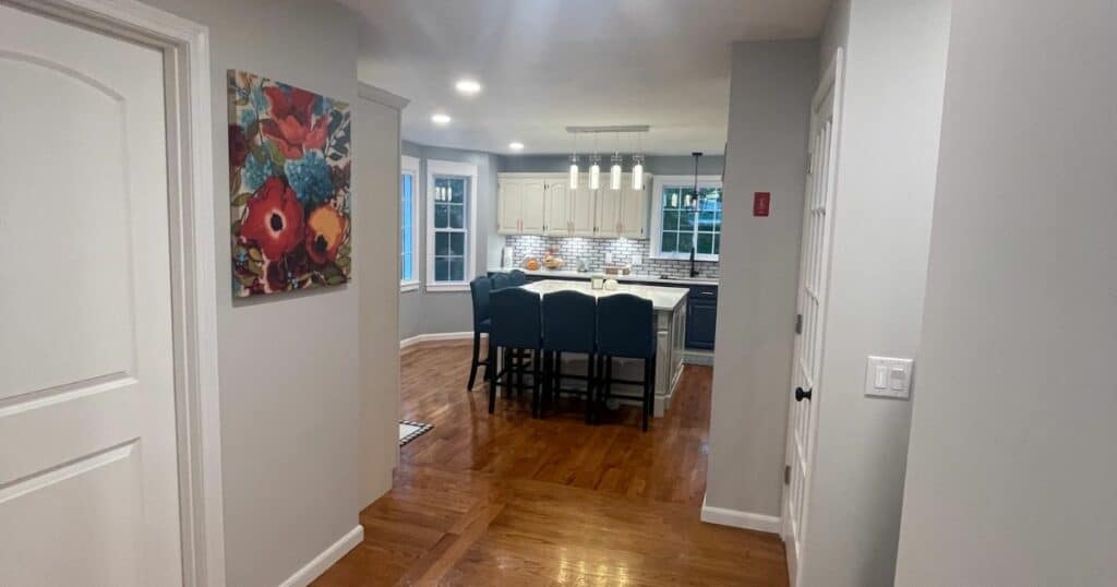 split level kitchen hall